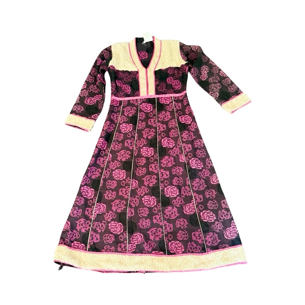 Vintage Floral Long Sleeve Dress – Pink Noir Romance (Size S) - Picture 1 of 13